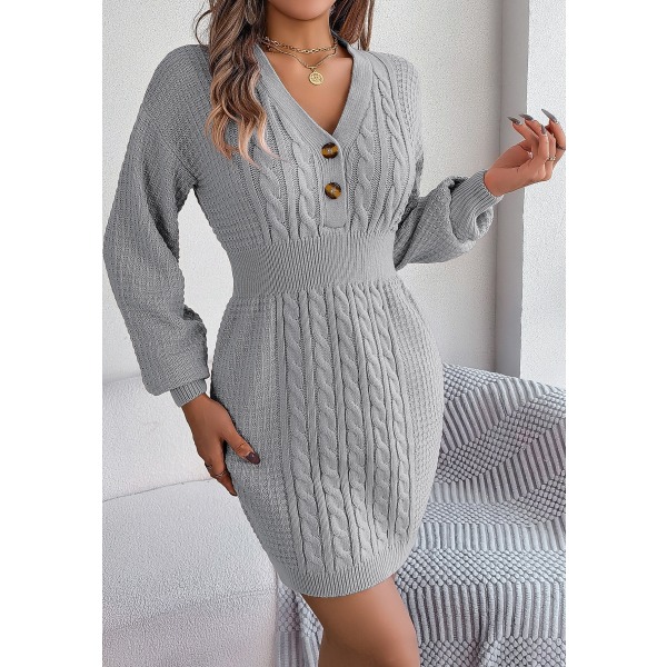 1 STK Lantern Sleeve Hoftetrekk Genser Dress-Grå grey S