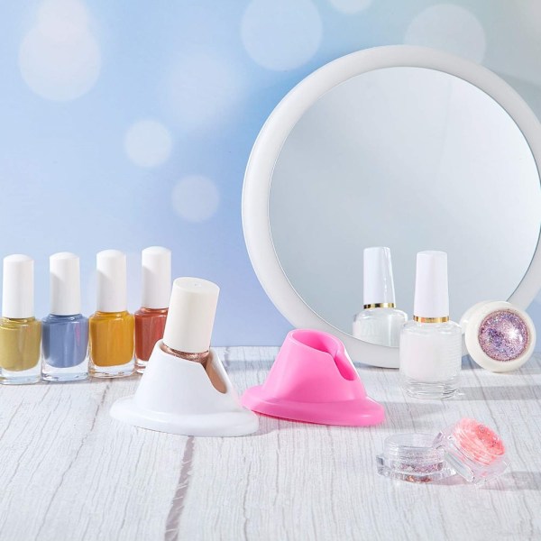 Nagellacksflaskhållare, Set om 8, Vit &amp; Rosa Silikongummi, Anti-Spill Nagellacksorganisatörer, Effektiv, Vältsäker, Ger Färg Till