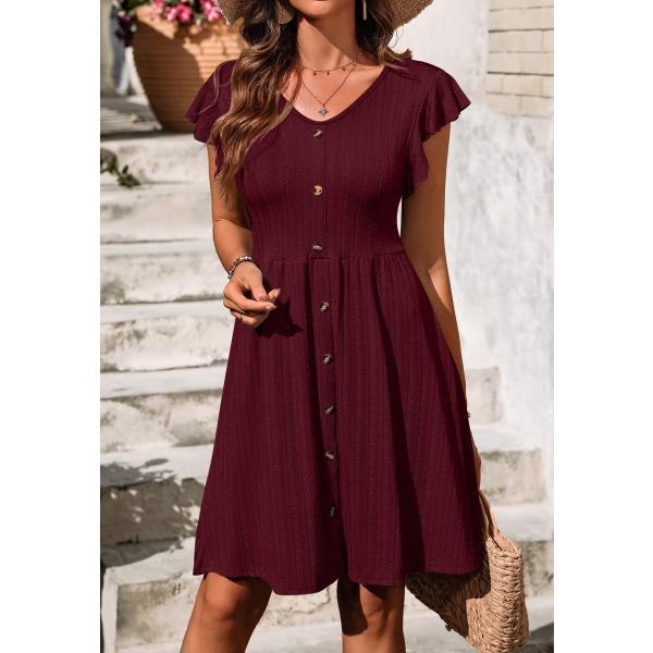 1 stk kortermet kjole for kvinner-burgunder burgundy XL