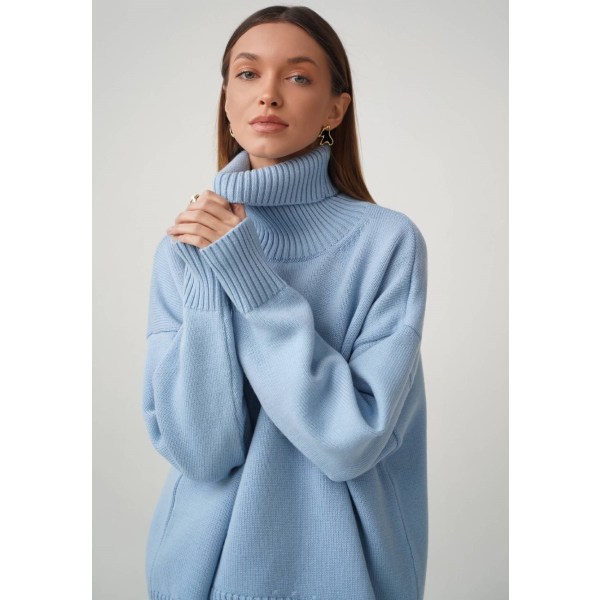 1 stk rullekrave sweater - himmelblå Blue M