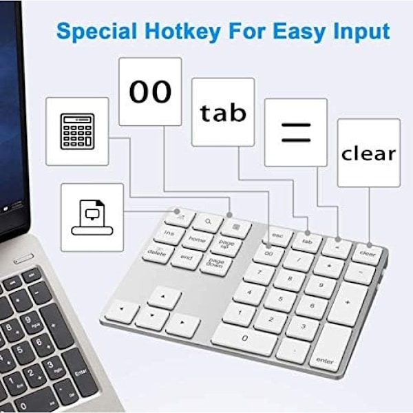 Bluetooth Numeriskt Tangentbord i Aluminiumlegering för Dator Laptop