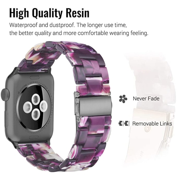 Kompatibel med Apple Watch Strap 38-40 mm / 42-44 mm Series 5/4/3/2/1, slankt resin-armbåndsudskiftningstilbehør til urbånd 42-44mm Glitter purple