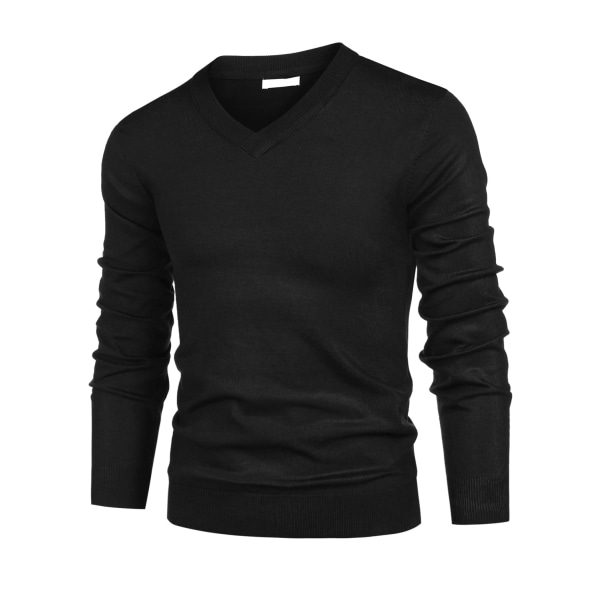 1 stk V-hals sweater til mænd - sort black XXXL