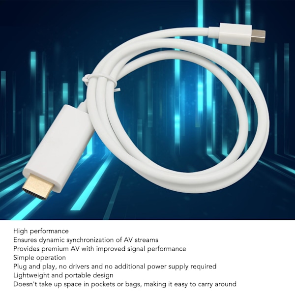 Mini DisplayPort till HD Multimedia Interface Adapter Professionell Hane till Hane Mini DisplayPort Adapterkabel för Monitor Projektor Vit 3m/9.8ft