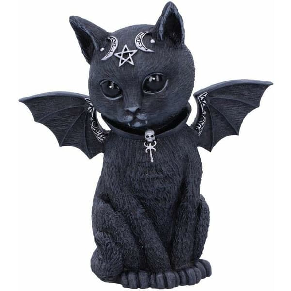 Befingret okkult kattefigur M - Polyresin - Sort og sølv - 10
