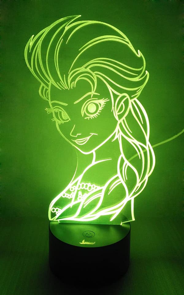 Princess Elsa 3D Night Light LED Illusion Lamp Bedside Desk Lamp, 7 Color Changing Lights with Acrylic Flat & ABS Base & USB
