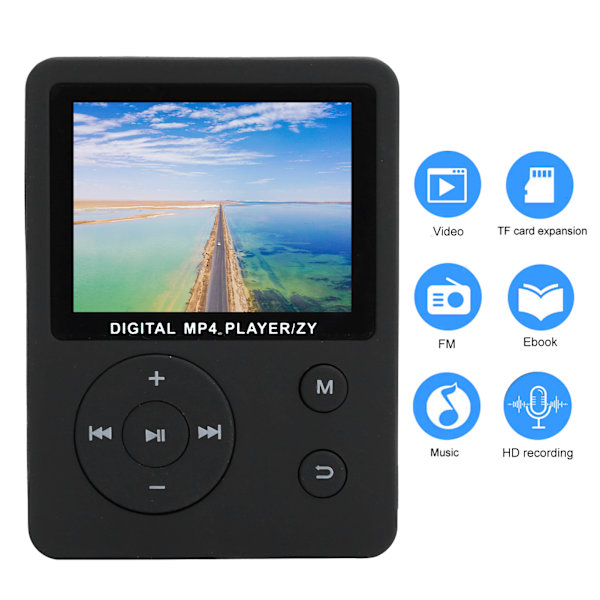 Bärbar 1,8-tums LCD-skärm MP4-spelare Radio Mini Musikspelare E-bok Ljudinspelare