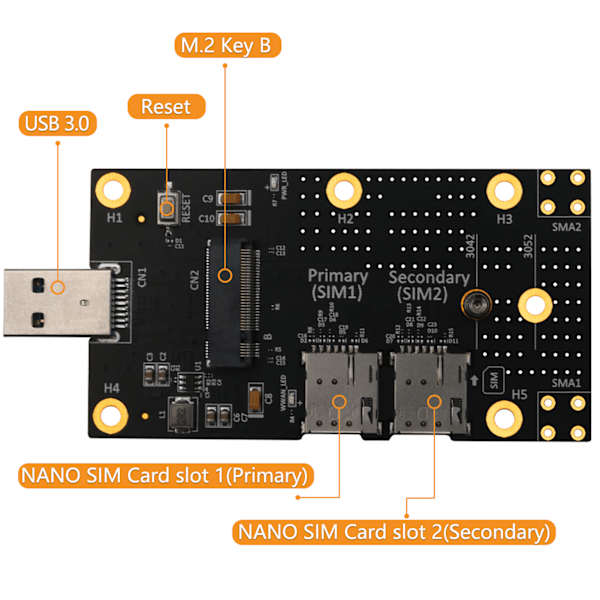 M.2 till USB 3.0 Adapter Push-kontakt för Dubbla SIM-kortplatser Dator 3G/4G/5G Modul