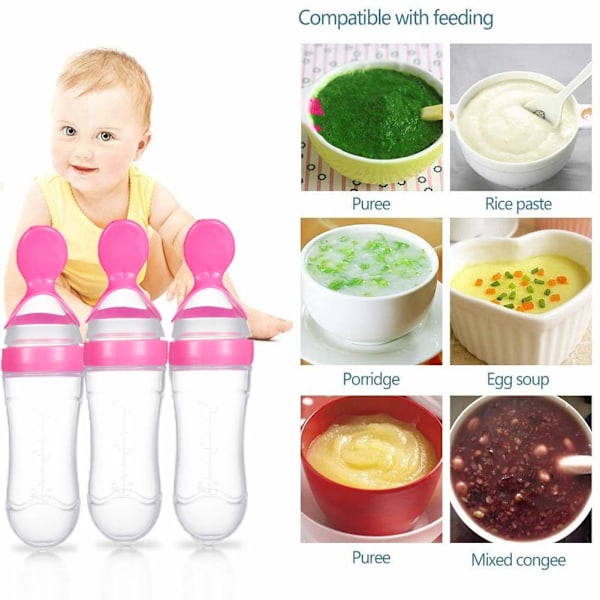 Ergonomisk Silikon Skedmatare, Stående Skedmatare för Babys Självmatning, Rosa, Livsmedelsgodkänd Silikon, Ergonomisk Form för Enkel Pressning,
