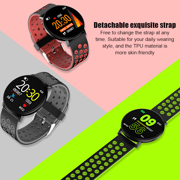 W8S Ultratunn Rund Skärm TPU-armband Puls Blodtryck Smart Armband