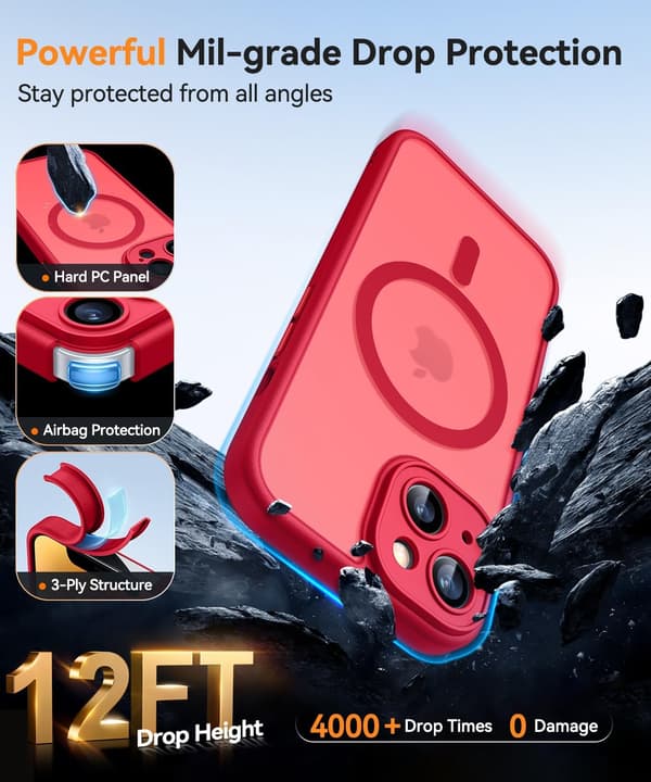 Magnetic Case for iPhone 16 Pro Max with Full Camera Protection [MagSafe Compatible] [Transparent Matte] Protective Phone Case, Hot Pink Red[TT] Red iPhone 14