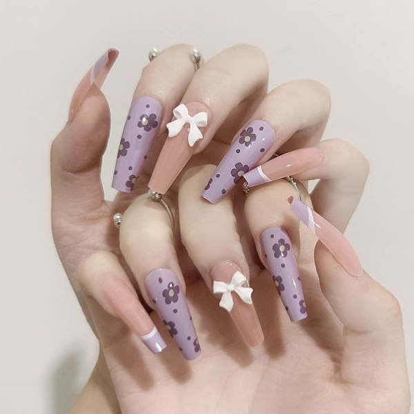 Lyxiga Nageldekorationer: Coffin Press On-naglar, Pärlemorskimrande Finish med Strassdesign, Konstgjorda Naglar Idealiska för DIY Nageldekoration Hemma, 24 st Full Täckning Lösnaglar