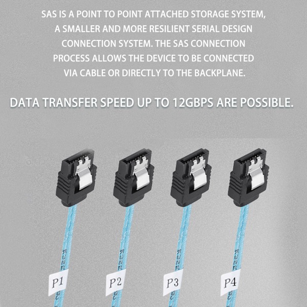 12GBPS Mini SAS HD SFF 8643 till 4 SATA 3.0 Kabel PVC Dubbelkanal 7P Server Hårddisk Array Datalinje 1m / 3.3ft