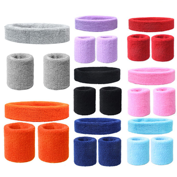 1Pcs Head Band and 2Pcs Wristbands Elastic Anti Slip Sweatband Wrist Support Band for Sport Run Football Tennis