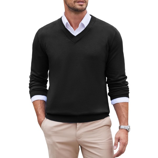 1 stk V-hals sweater til mænd - sort black XXL