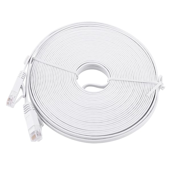 RJ45 CAT6 Ethernet Nätverks Platt LAN-kabel UTP Patch Router Kablar 1000M Vit 15 meter