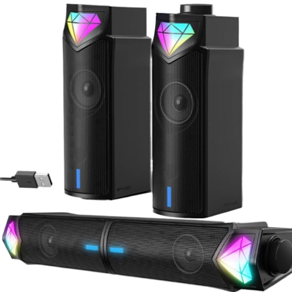 Datorhögtalare, Dynamisk RGB Bluetooth Soundbar, Dubbel Hi-Fi Stereo Sound Bar och Gradient RGB-belysning för Laptop, USB-drivna Högtalare