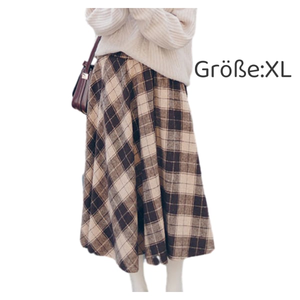 1 STK rutig kjol ullkjol-khaki [färdig på lager] mellanlängd 75cm Khaki XL