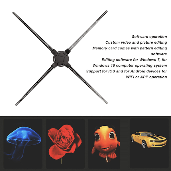 3D Holografisk Reklammaskin 1600P 4 Blad 1024 LED-Pärlor 85cm Diameter Holografisk LED-Fläktprojektor 100‑240V EU-Kontakt
