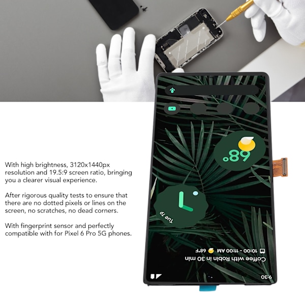 Touch Display Digitizer-enhet med fingeravtryckssensor Reparationsverktyg Telefonskärmsbyte för Pixel 6 Pro 5G 8VOU GLUOG