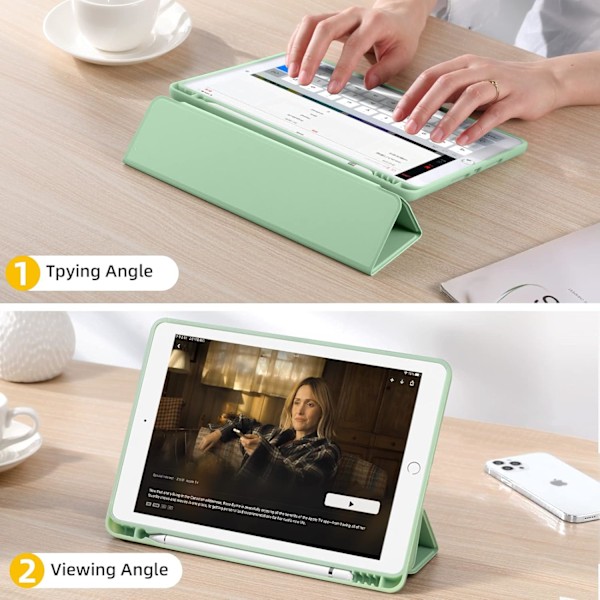 iPad 10,2 tum med pennhållare, skyddsfodral med mjuk TPU-baksida, matcha grön