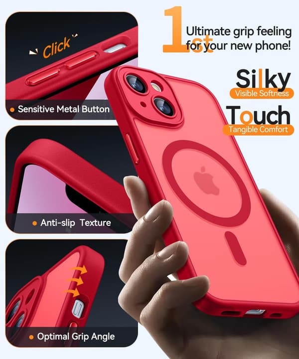 Magnetic Case for iPhone 16 Pro Max with Full Camera Protection [MagSafe Compatible] [Transparent Matte] Protective Phone Case, Hot Pink Red[TT] Red iPhone 13