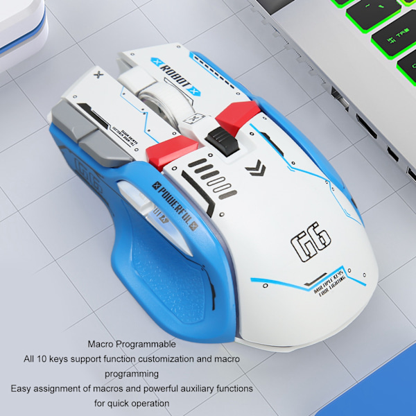 Gamingmus 2.4G Trådbunden Bluetooth 3 Lägen 5 Justerbara DPI Spelmus med 11 RGB-ljus för Windows för Android för IOS Vit
