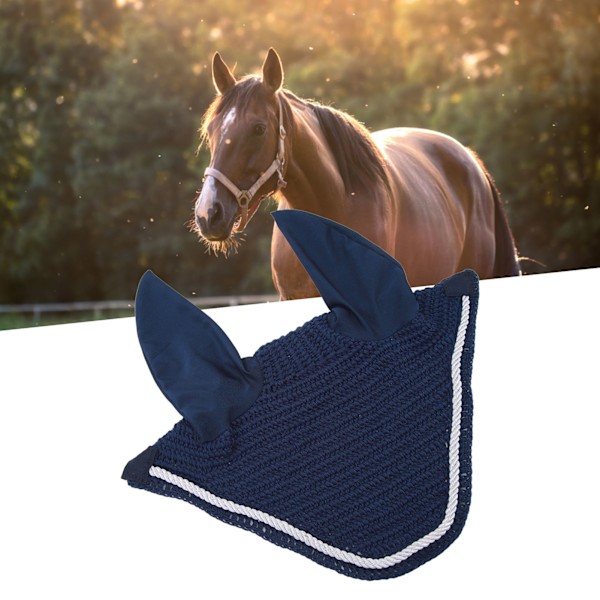 Horse Ear Bonnet Elastic Horse Ear Net Hand Crochet Horse Ear Muffs For Protect Ears Navy Blue