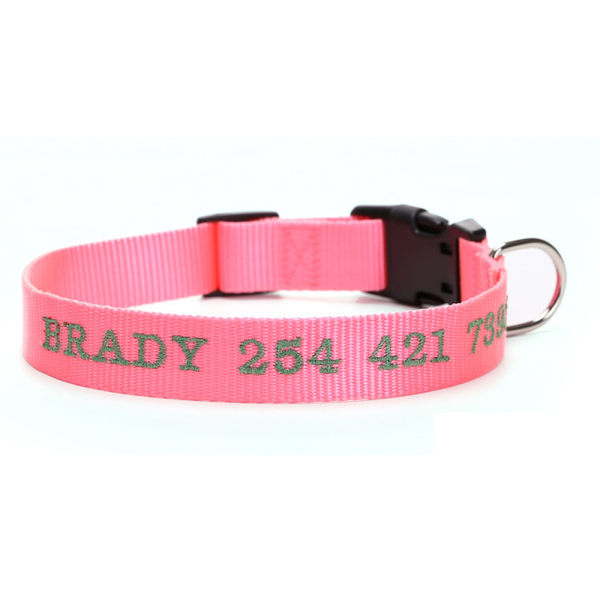 Tilpasset halsbånd brodert med navn og telefonnummer, egnet for hann- og hunnhunder Pink - L
