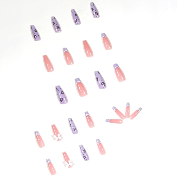 Lyxiga Nageldekorationer: Coffin Press On-naglar, Pärlemorskimrande Finish med Strassdesign, Konstgjorda Naglar Idealiska för DIY Nageldekoration Hemma, 24 st Full Täckning Lösnaglar