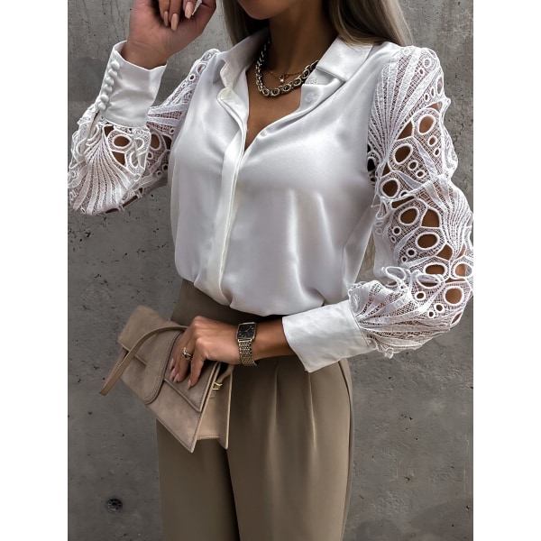 1pcs women's solid color lace shirt--white