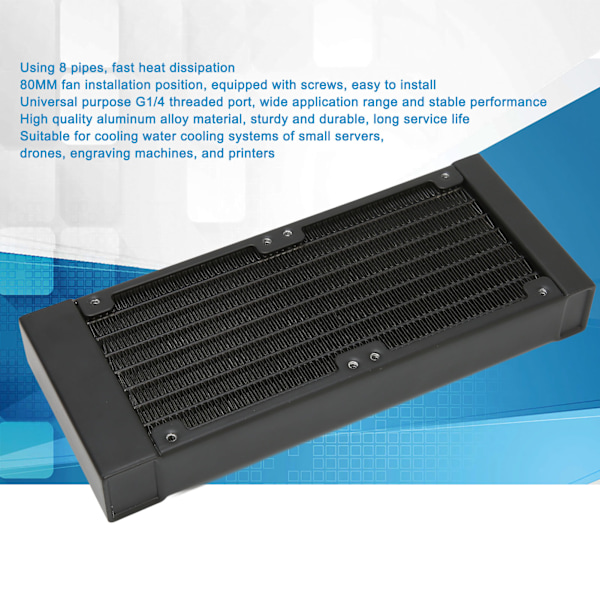 Vattenkylningsradiator 8 Rör G1/4 Gänga 80mm Dubbla Fläktar Aluminiumlegering Värmeväxlare för Skrivare Drönare Datorer