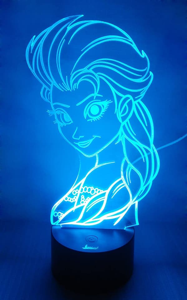 Princess Elsa 3D Night Light LED Illusion Lamp Bedside Desk Lamp, 7 Color Changing Lights with Acrylic Flat & ABS Base & USB