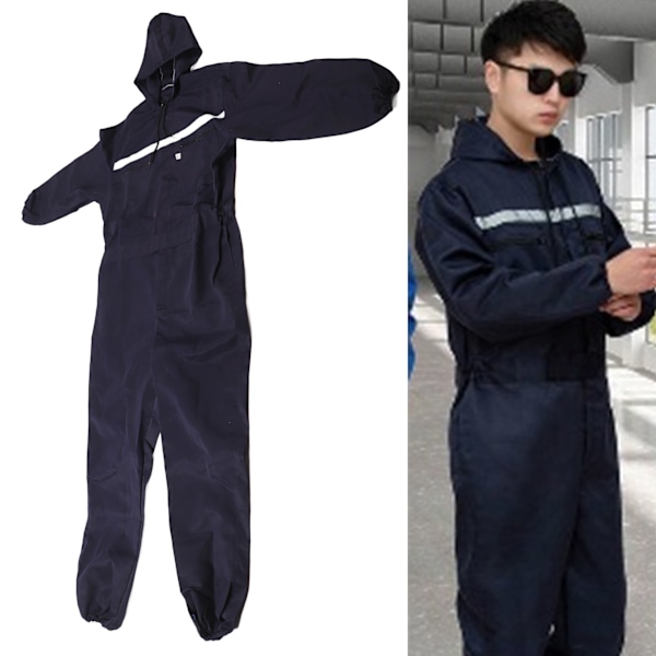 Work Coverall XL Hooded Rust Proof Dark Blue Long Sleeve Reflective Coverall for Factories