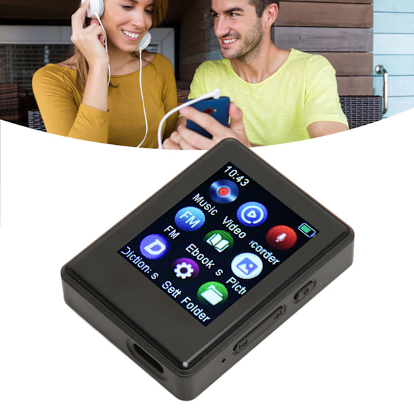 MP3-spelare HiFi Stereo Ljud Bluetooth 5.0 Inbyggd Högtalare FM-radio E-bok Väckarklocka Digital Röstinspelare