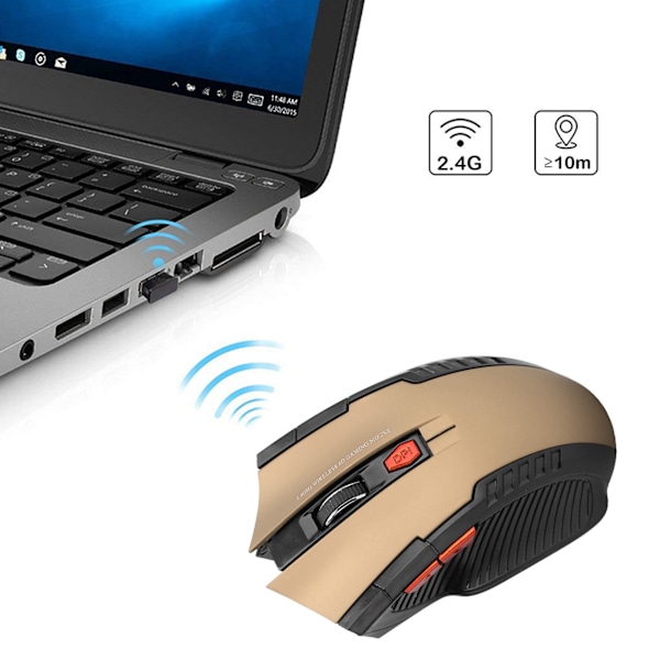 Trådlös Mus 2.4G 3 Nivåer Justerbar Optisk Dator Extern Enhet med USB-mottagare Guld