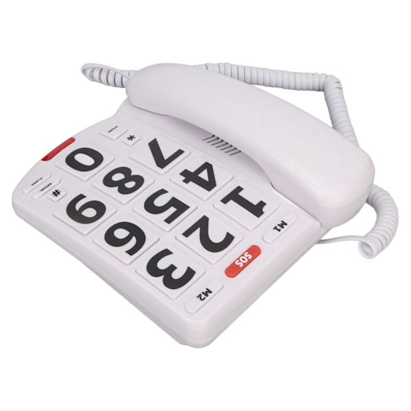 Telefon med stora knappar, enkel klassisk justerbar volym, fast telefon för seniorer, vit