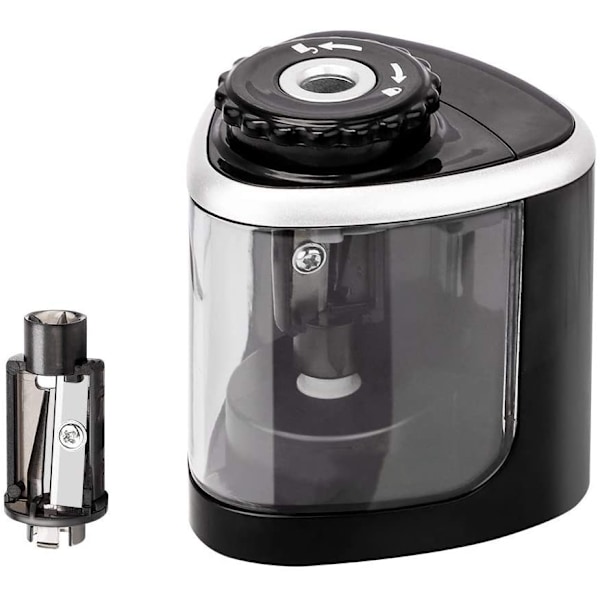 Portabel Pennvässare, Batteridriven med Manuell Backup, Transparent Kropp för Övervakning, Snabb Vässning för 6-8mm Pennor, Hållbar och Säker