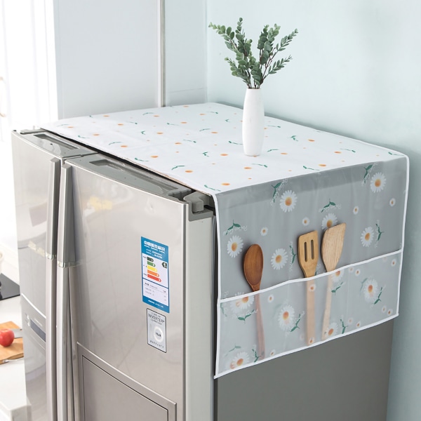 Kjøleskap støvtett trekk PEVA vanntett vaskemaskin topptrekk med 3 lommer Krysantemum mønster 62x180cm