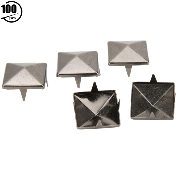 100 stk Firkantede pyramide punknagler 4 klo metallpinner til armbånd Klær Sko Håndveske Svart 10 mm