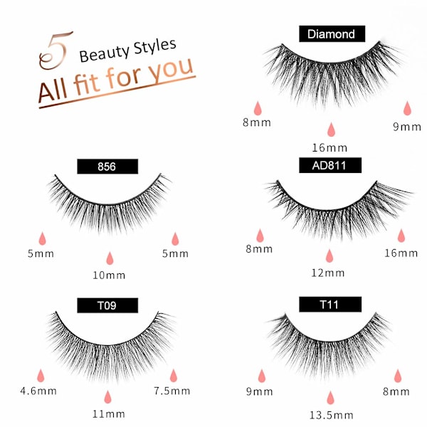 Återanvändbara Magnetiska Ögonfransar, 3D Faux Mink Hårset Med Hypoallergen Magnetisk Eyeliner Kit, Enkel Applicering Utan Lim - 5 Par