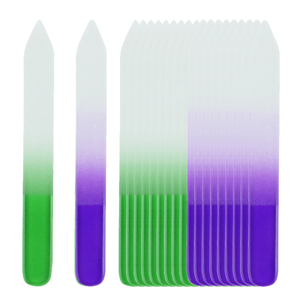 Sæt med 20 professionelle krystalglas neglefiler Manicure gradient regnbuefarve til neglepolering 10pcs long green + 10pcs long purple
