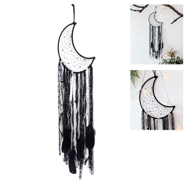 Moon Dream Catcher Natural Cotton Hand Crafted Black Anti Static Dream Catchers Hanging Dreamcatcher for Bedroom Home