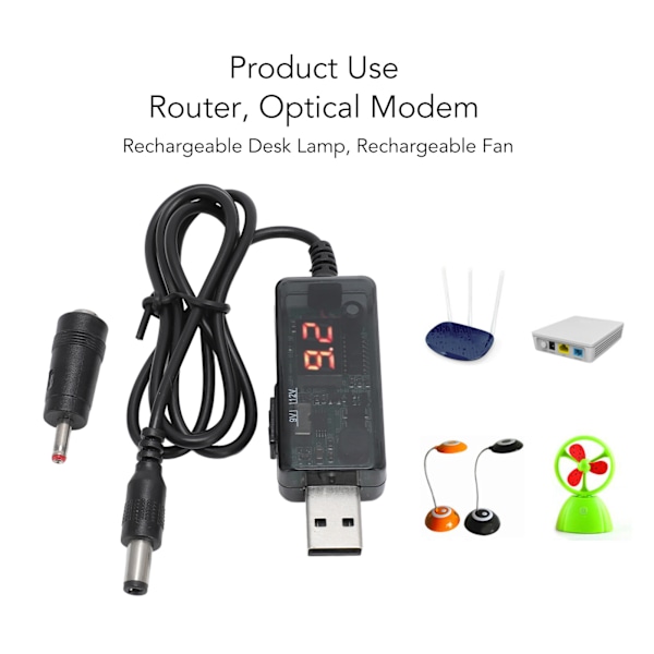 Powerbank Routerkabel 9V 12V HD Digital Display USB Powerbank Router Boost-kabel för Optiskt Modem