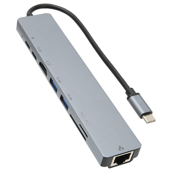 USB C Dock 8 i 1 Multifunktionell Typ C till RJ45 USB3.0 USB C HD Multimedia Interface Dockningsstation för Stationär Dator Laptop