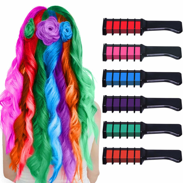 Hårkrittkam Midlertidig lys vaskbar hårfarge for jenter Alder 4 5 6 7 8 9 10 Nyttårsbursdagsfest for barn, Cosplay, jule-DIY, 6 farger