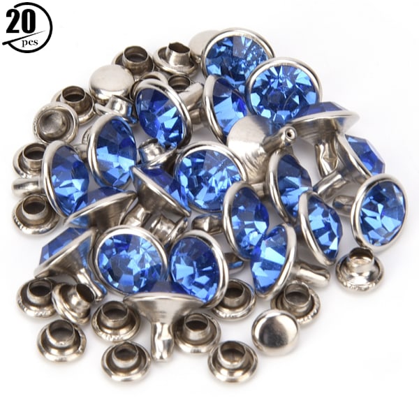 20 Sett Rhinestone Nitter med Fargerik Sølvside DIY Veske Sko Klær Dekorasjon 10mm10mm Sølvside Lyseblå Rhinestone