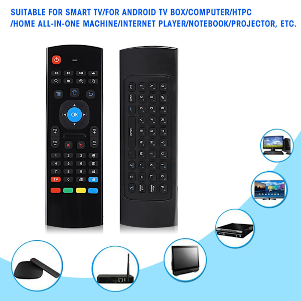Trådlös Flymouse Fjärrkontroll Mini Multimedia Infraröd Studietangentbord 6 Axlar Somatosensorisk Dubbelsidig Multifunktionell TV-fjärrkontroll