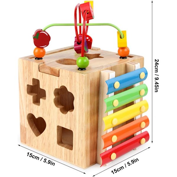 Pedagogisk Byggleksakscenter, Montessori STEM-inlärning, 5-i-1 Multifunktionella Spel för Småbarn med Fruktformade Pärlor, Träform