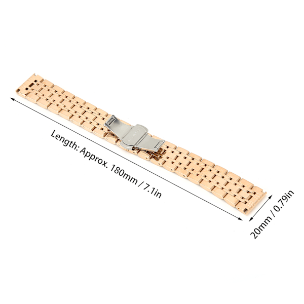 Rannekoru ruostumattomasta teräksestä, rannekkeen vaihto säädettävällä pituudella, ruusukulta 20mm / 0,79 tuumaa